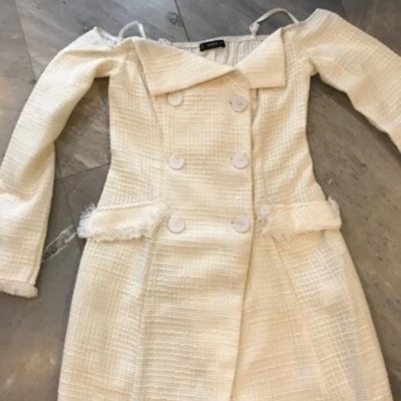 White Tweed Off Shoulder Blazer Dress - Picture 1 of 7